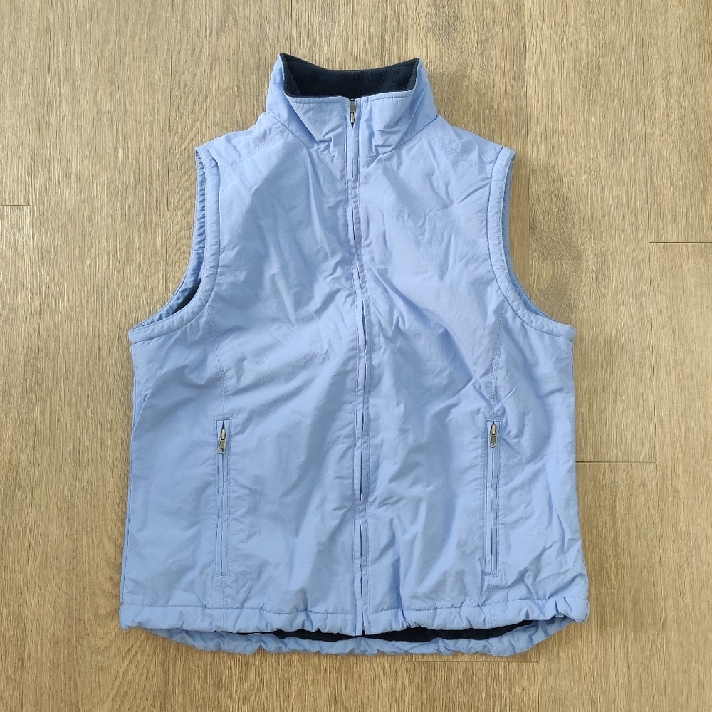 L.L. Bean Periwinkle Blue Zippered Nylon Utility Vest with Black Fleece